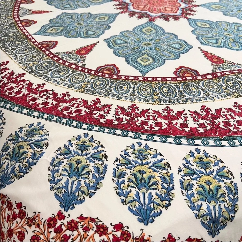 Pottery Barn Aurora Medallion Queen Duvet Cover Floral Paisley Red Blue White PB